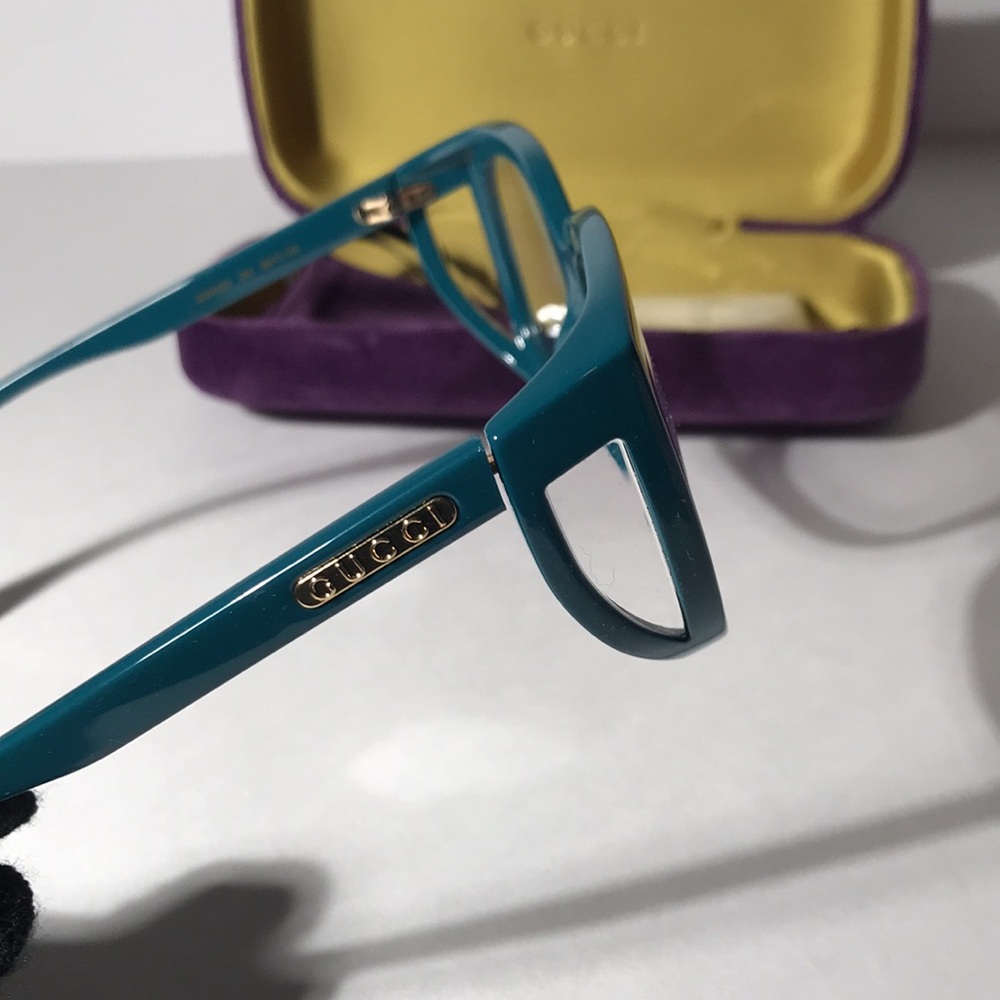 New Authentic Gucci GG0470O 003 Women’s Teal Cat-Eye Eyeglasses - Picture 11 of 13